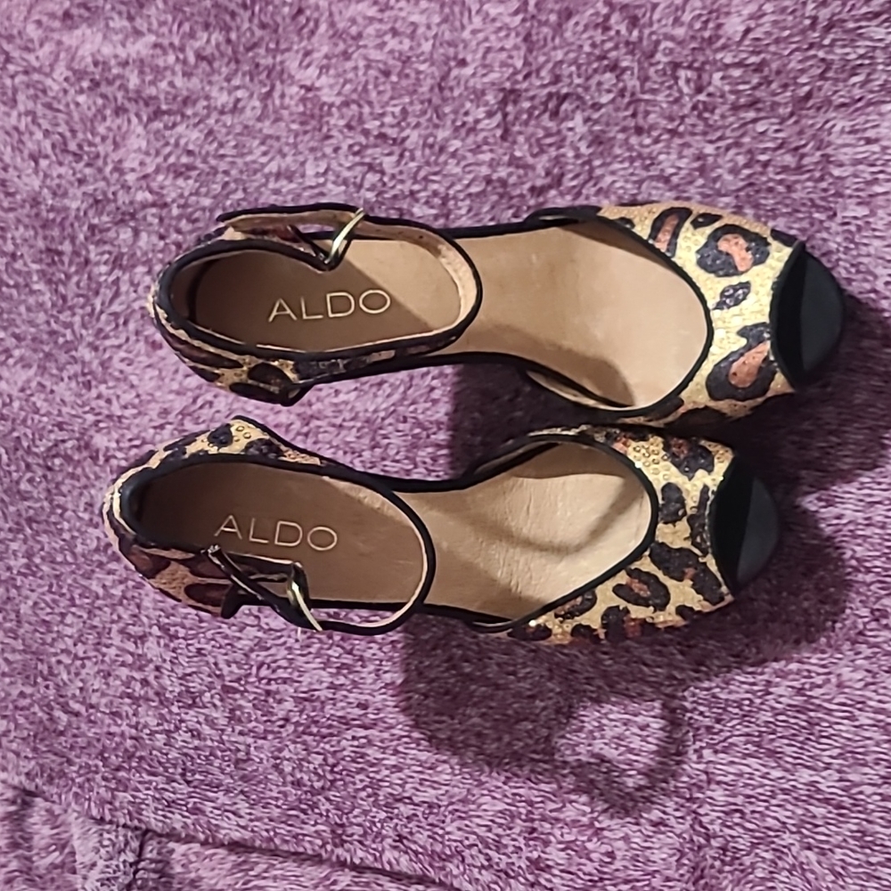 ALDO Sequin Leopard Print Wedge Heels